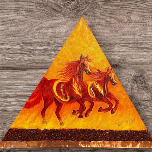 Pair of Red Horses Acrylic Painting for South-East Zone Vastu